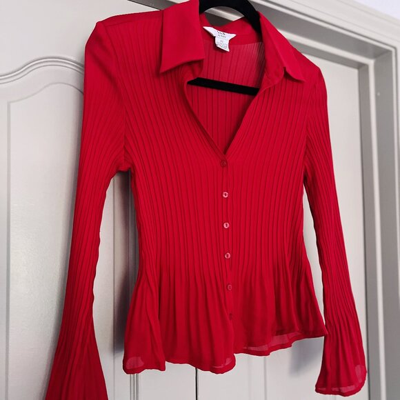 Vintage S.L.B. Sheer Red Pleated Top – Petite Small - Picture 1 of 4